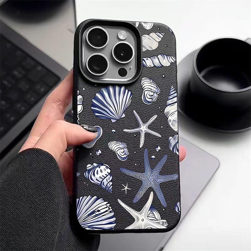 

Мягкий противоударный чехол для телефона с рисунком морской звезды и ракушки для iPhone 16 Pro 16E 15 14 Pro Max 13 12 11 Тонкий матовый бампер из ТПУ iPhone 12 Pro чёрный