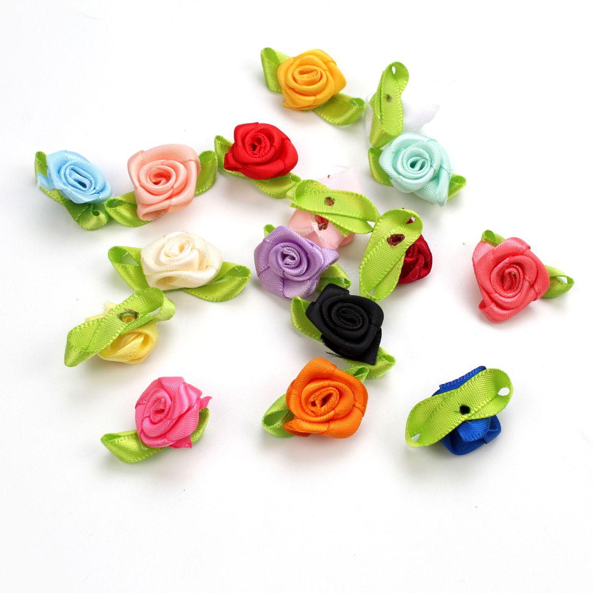 

Свадебные Маленькие Разноцветные Мини Ленточные Розы Бант Украшения Искусственные Розетки Тканевые Цветы 100pcs
