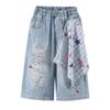 Summer 2026 Cartoon Graffiti Girls' Wide-Leg Jeans - Medium & Large Sizes, Thin Seven-Quarter Length