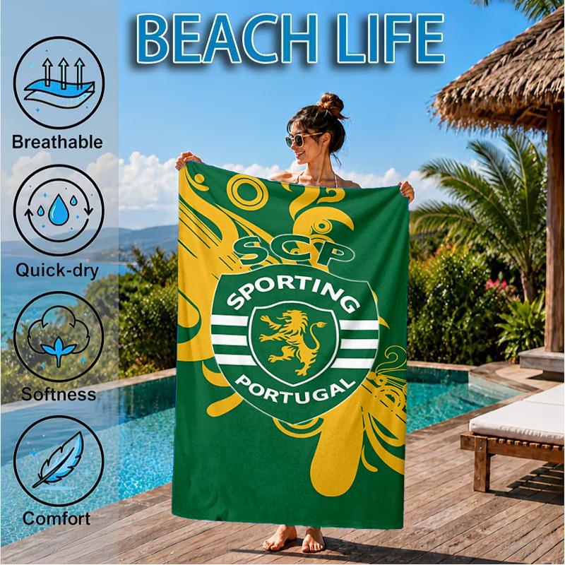 Asciugamano da Spiaggia con Stemma dello Sporting Cp, Asciugatura Rapida, Facile da Curare, Adatto Sia per il Fitness che per le Vacanze al Mare, Essenziale per lo Sport