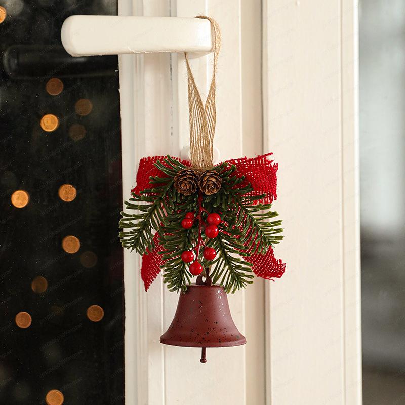 Wrought iron metal bell bow red fruit pine branch pine cone pendant door hanging Christmas decorations Christmas tree pendant