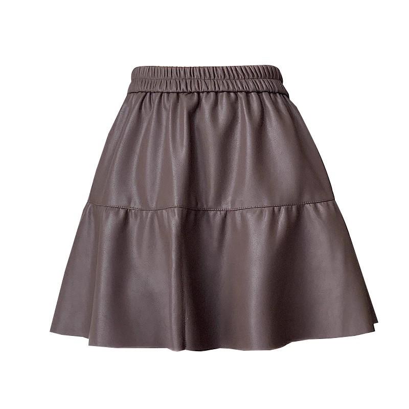 Übergröße Damen High Waist PU-Leder Flauschige Rockhose - Schlankmachend, Kurz, Herbst/Winter Kollektion