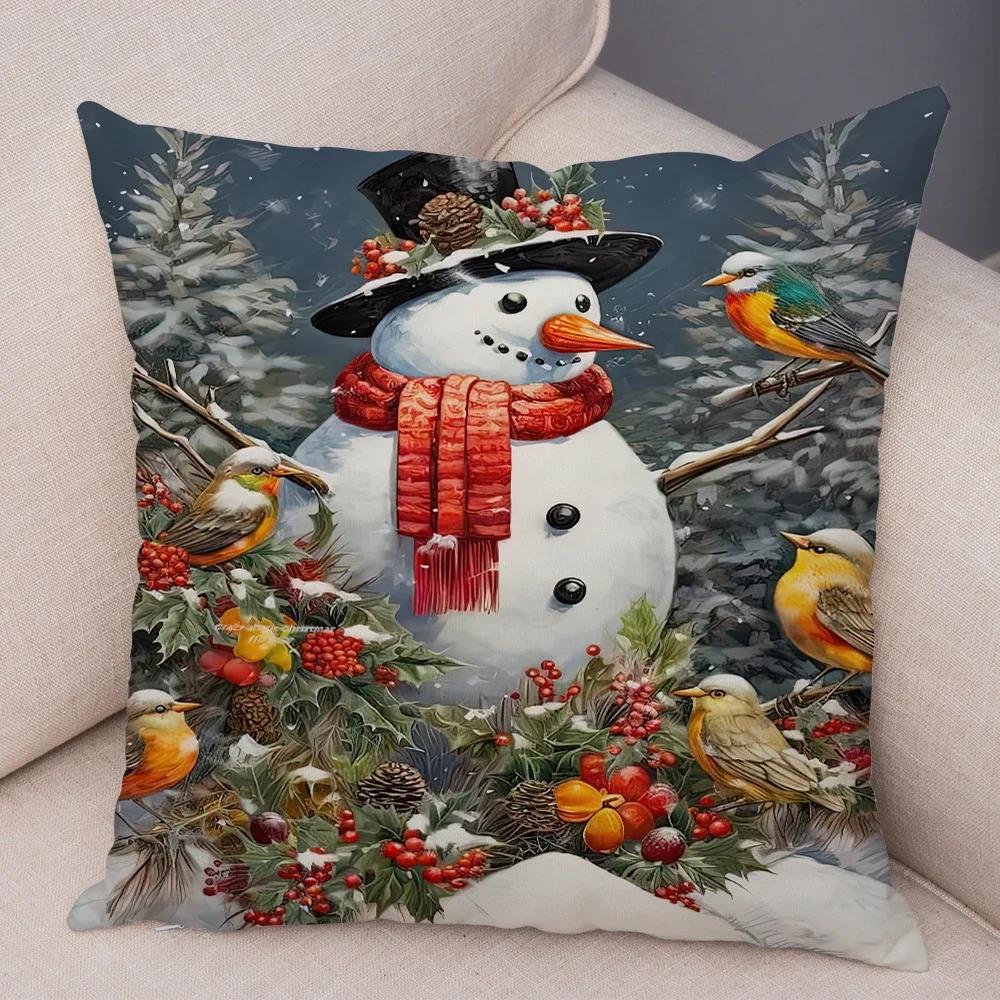 Frohe Weihnachten Kissenbezug Doppelseitiger Druck Deko Niedlicher Cartoon Schneemann Kissenbezug Plüsch Weihnachtsmann Kissenbezug für Sofa Zuhause Auto