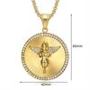Hip Hop Iced Out Big Angel Pendant Male Gold Color Stainless Steel Round Necklace for Men Punk  Jewelry Birthday Gift