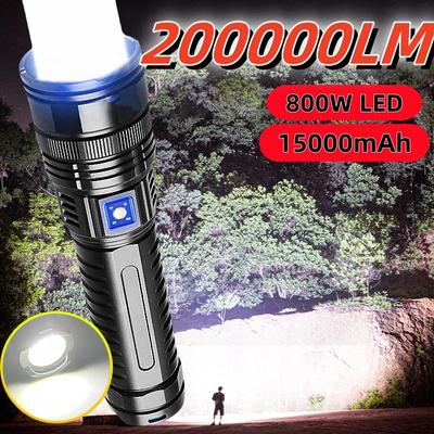 200000LM 800W Super White Laser LED Flashlight Waterproof Zoomable Torch With Tail Light Outdoor Work Light Fishing Camping Lantern