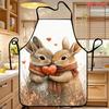 1pc & Red Heart Apron with Scarf - Two Rabbits Themed Kitchen Apron Suitable for BBQ, Picnic, Easter, Father's Day Gift, Lightweight Reusable for &, C