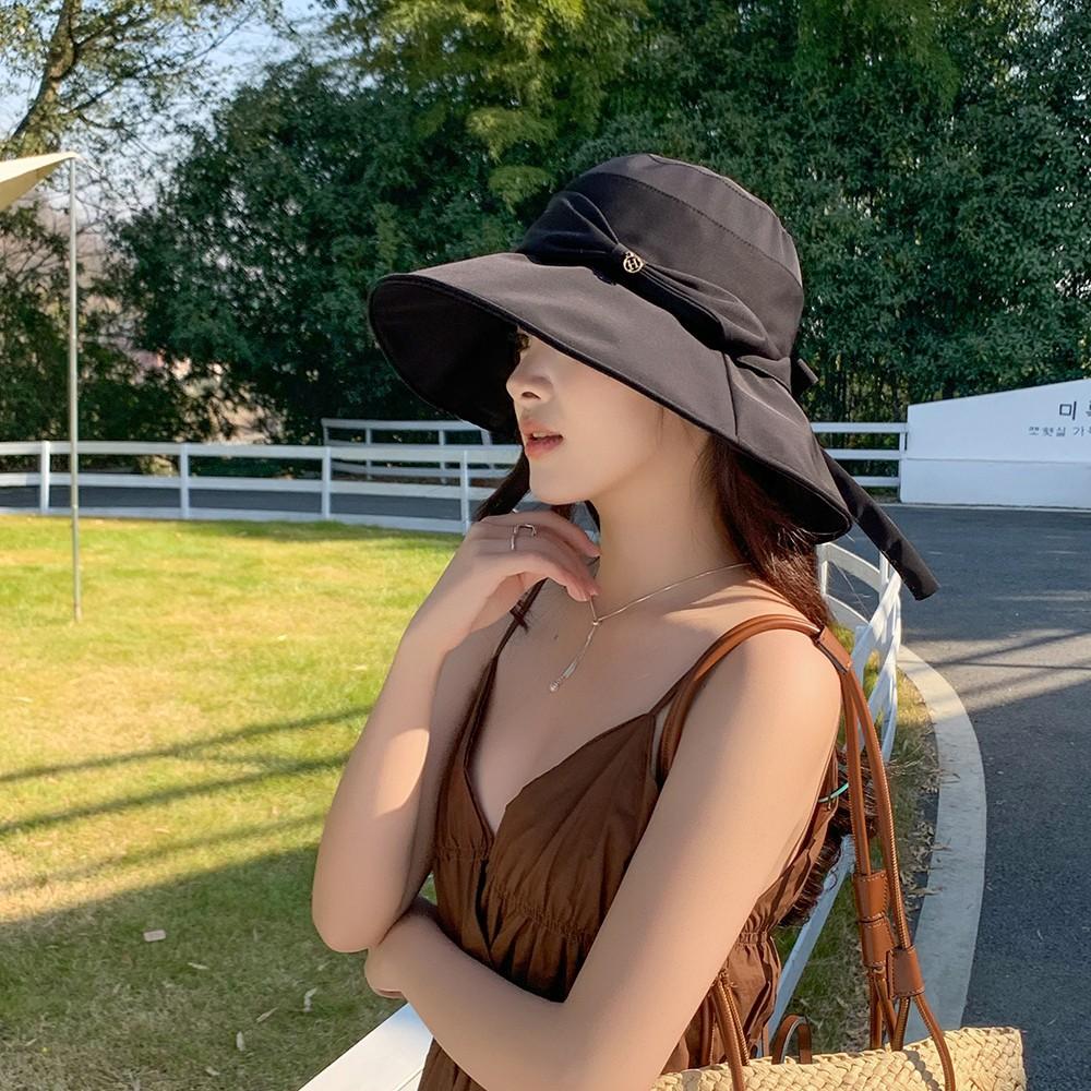 2025 new hat bow solid color basin hat versatile fashion casual bucket hat spring and summer sunshade sun protection