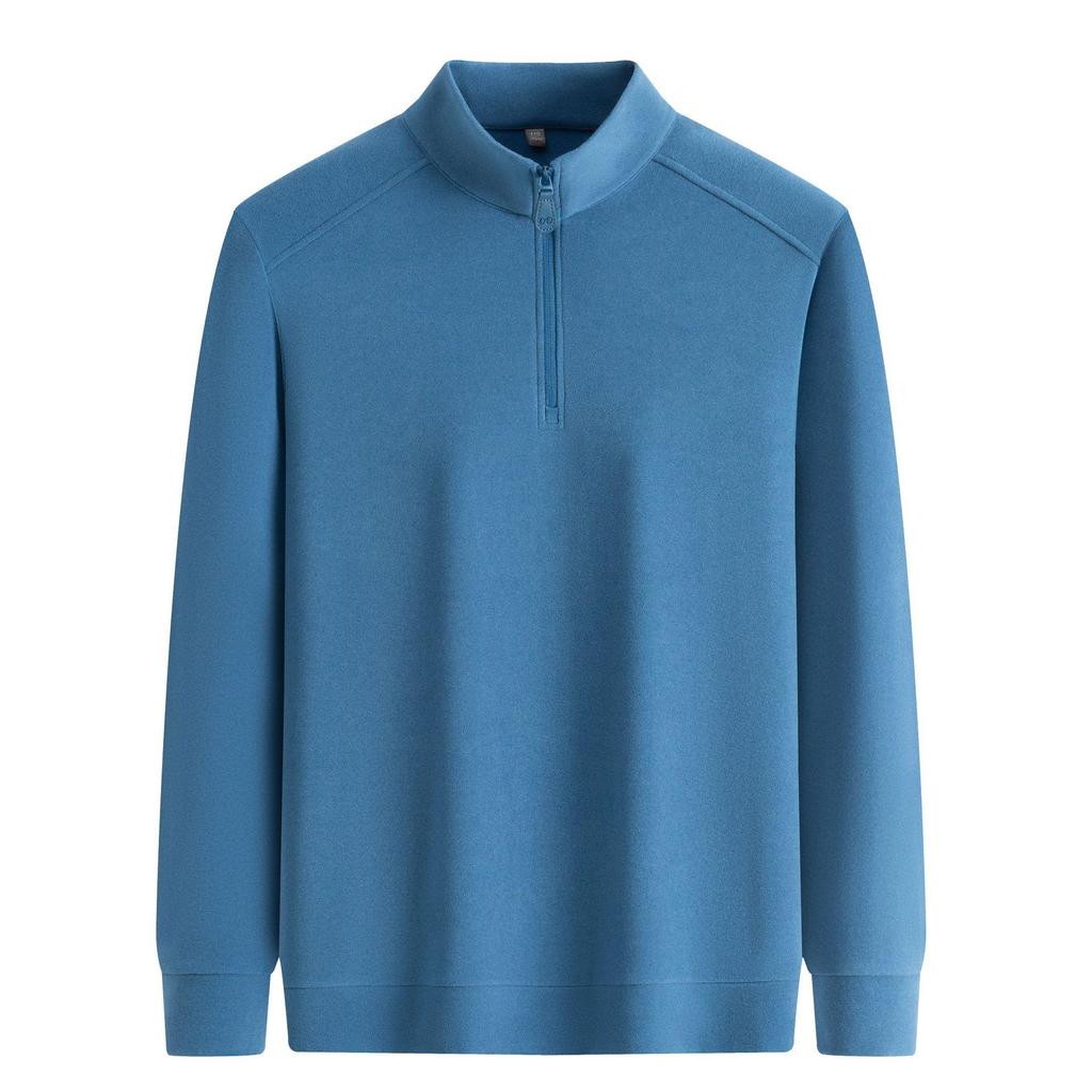Men's Half-Zip Stand Collar Double-Sided Fleece Long Sleeve Top - Thick, Warm Base Layer for Autumn/Winter