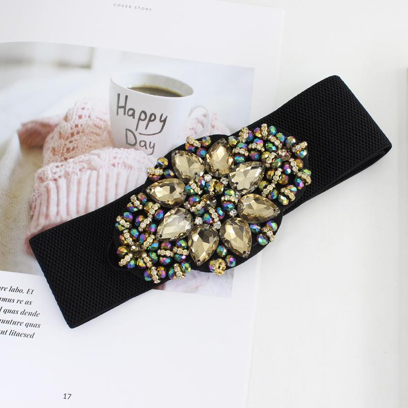 

Еластичний пояс, інкрустований стразами, Жіноча декоративна талія для сукні, Еластичний пояс-кушак на кнопках, Спідниця, Доступні два кольори