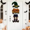 Happy Halloween Welcome Sign Witch Legs Hat Hanging Wooden Wall Decor Rustic Front Door Hanger for Porch Wall Indoor Outdoor Decor