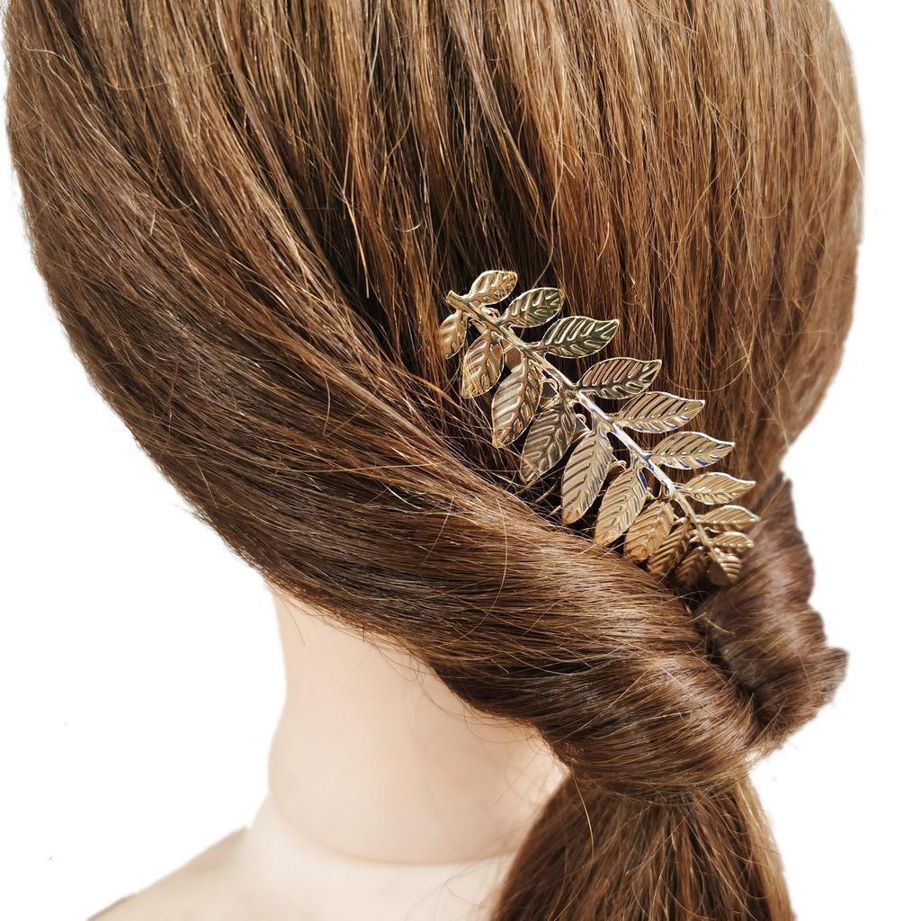 Gold Color Metal Leaf Hair Clip Girls Wedding Hairpin Barrette Flowers Rhinestone Hair Comb Hairpins Women Accessories Jewelry