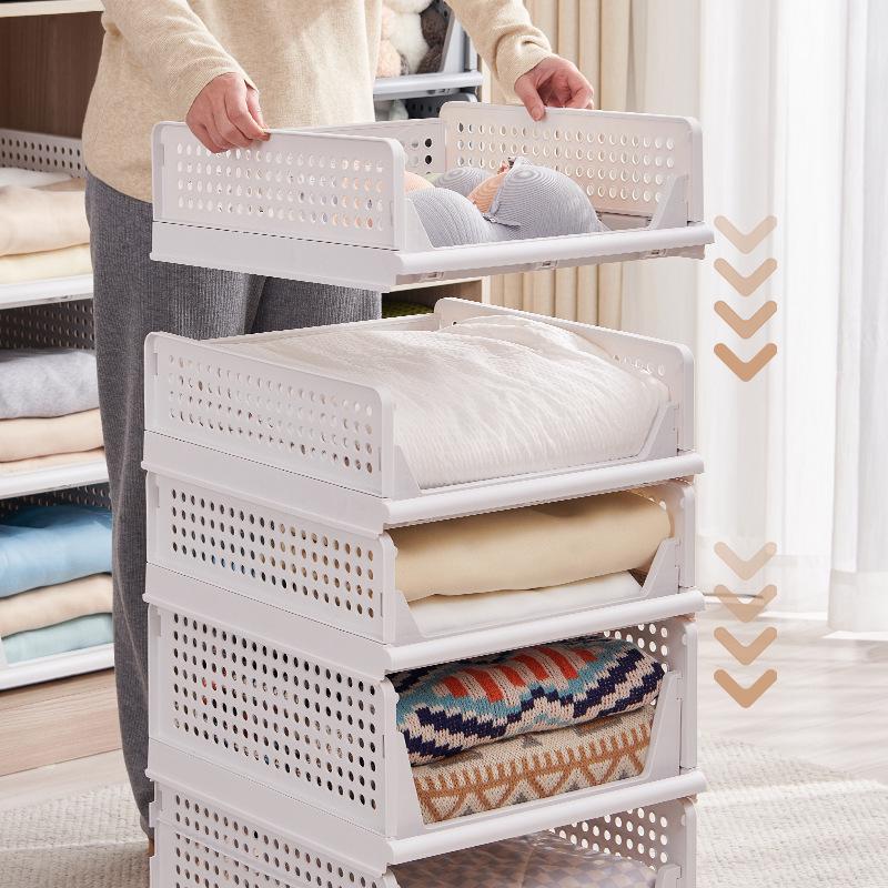 Multi-Model Plastic Clothing Folder: Drawer-Type Layered Storage Organizer with Built-in Shelf for Wardrobes