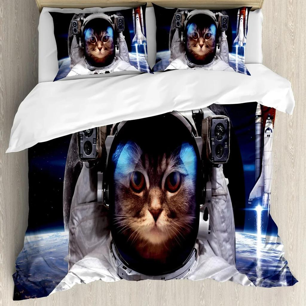 Cute Cat Duvet Cover Twin Size 3D Animal Vivid Colorful Cat Printed Comforter Cover Soft Polyester Bedding Set for Adult Teens