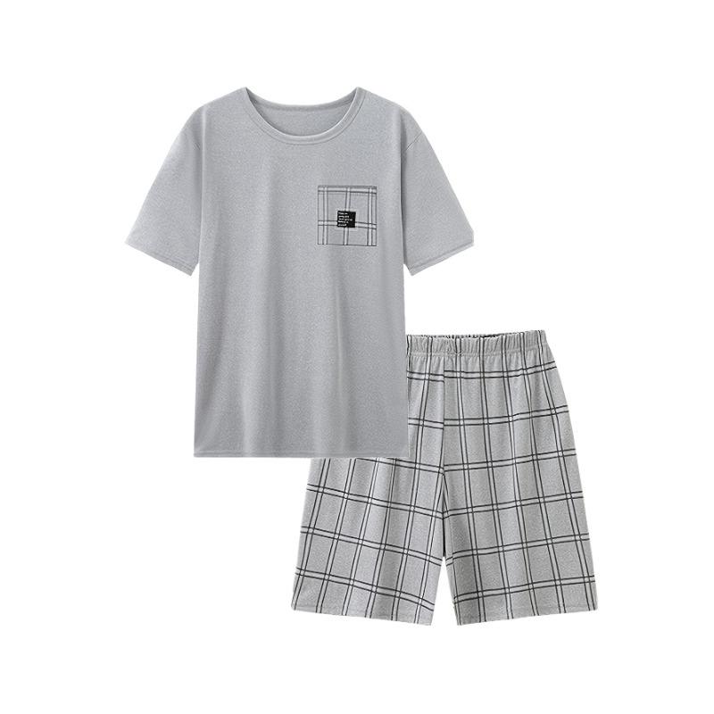 2-piece men s summer thin pajamas set short-sleeved shorts 2-piece set S