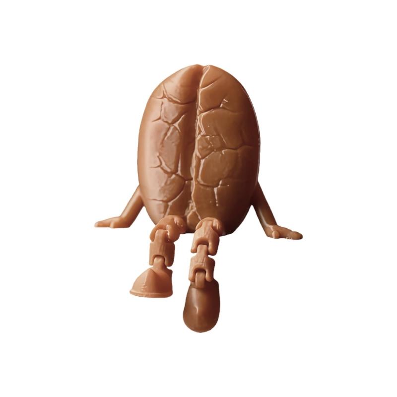 3D Printed Coffee Bean/Cup Figurines with Articulated Leg Fidgety Toy Ornament for Home Office Desktop Decorations Gift