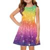 Girls sleeveless print dress with round neck and flared A line skirt casual kids summer outfit