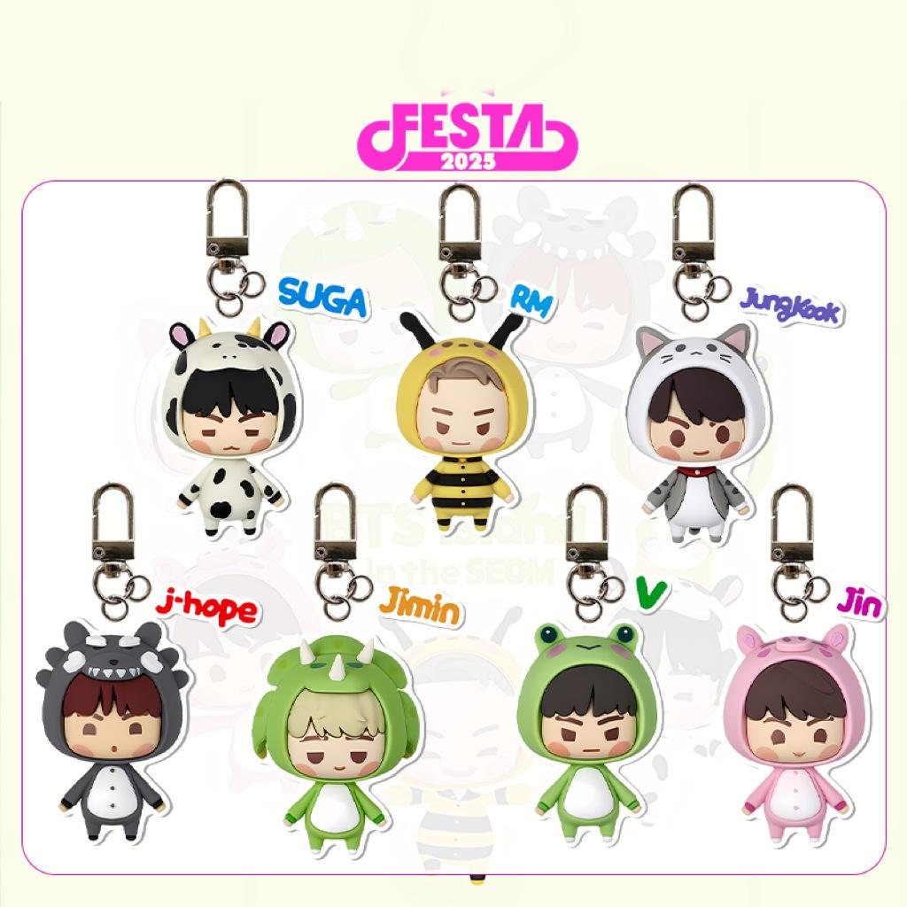 

7 шт. Брелок-брелок из акрила с изображением животных из мультфильма BTS 2025 FESTA, Милый мультяшный брелок Bangtan Boys с биркой с именем участника, Подвеска для сумки для фанатов Kpop ARMY 7pcs