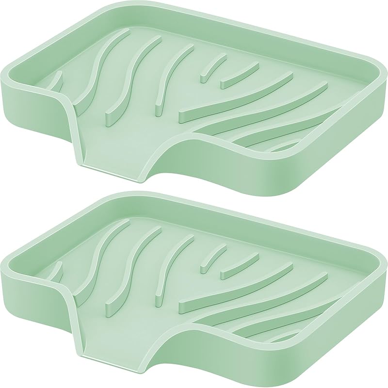 Silicone Soap Dish with Drain, SAISN Kitchen Soap Tray for Shower 2 Pack Self Draining Soap Dish Soft Bathroom Soap Holder for Kitchen Sink Flexible