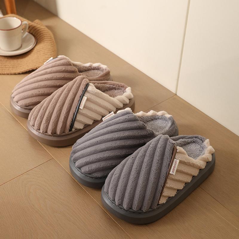 Large size cotton slippers autumn and winter baotou home floor non-slip warm velvet simple slippers fashion
