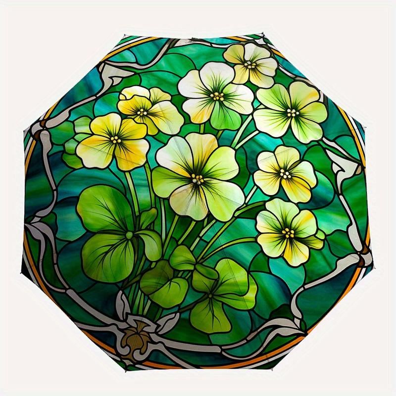Stained Garden: A Vibrant Floral Window PanelUmbrella, Portable 3-Fold Compact Umbrella for Men & Women Gift