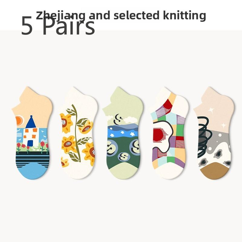 5 Pairs of Women's Summer Thin New Non Slip with Shallow Mouth Boat Socks