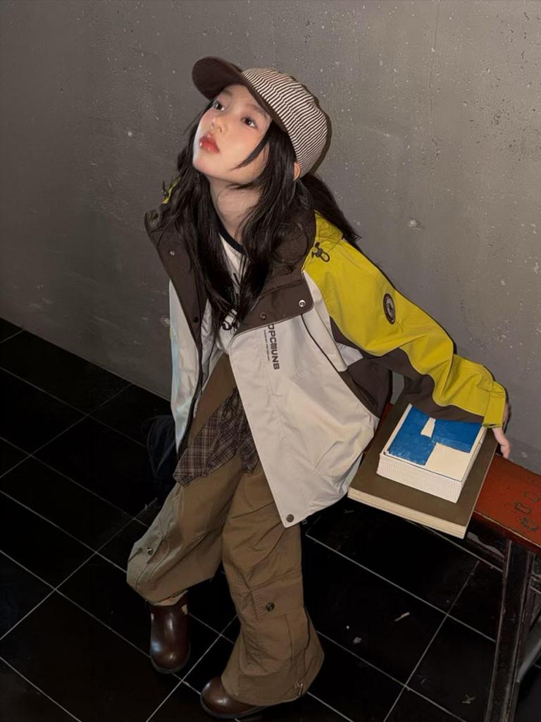 Girls' Color Block Hooded Outdoor Jacket - Autumn 2026 Style for Middle and Older Children