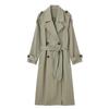 Frauen Mode mit Gürtel Solide Zweireiher Trenchcoat Vintage Revers Hals Lange Ärmeln Weibliche Chic Dame