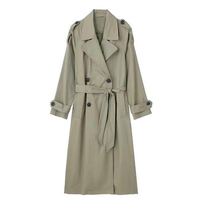 Frauen Mode mit Gürtel Solide Zweireiher Trenchcoat Vintage Revers Hals Lange Ärmeln Weibliche Chic Dame