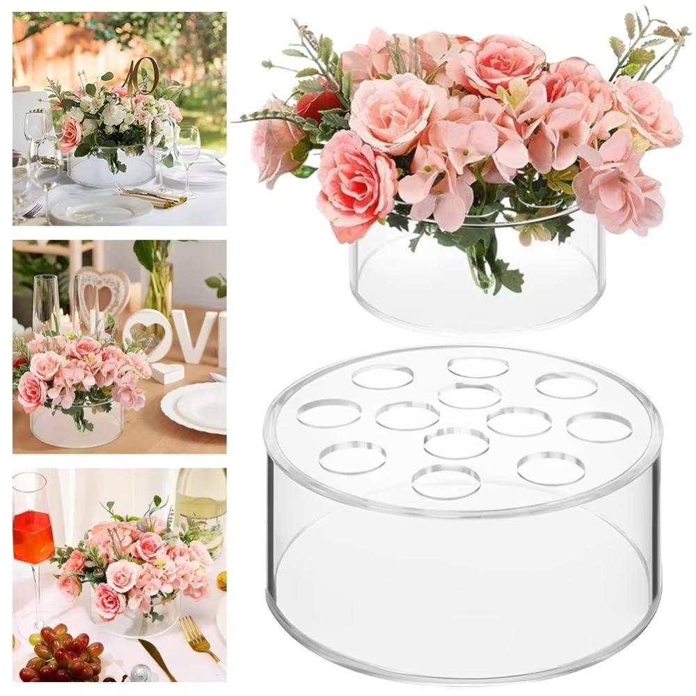 Circular Acrylic Vase Transparent Decorative Vase Flower Arrangement Container  For Living Room