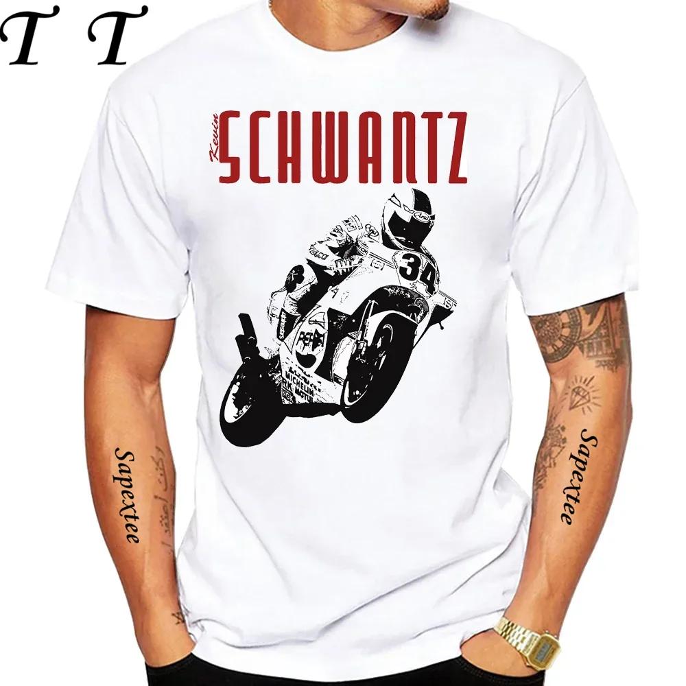 Legenda Kevin Schwantz 34 1993 GP 500cc Koszulka Męska Krótki Rękaw Hip Hop Chłopak Sportowa Casual Białe Topy Mężczyzna Koszulki Motocyklowe