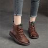 Johnature Oryginalne skórzane botki retro na co dzień, jednolity kolor, miękka podeszwa, krótkie buty, uniwersalne buty damskie