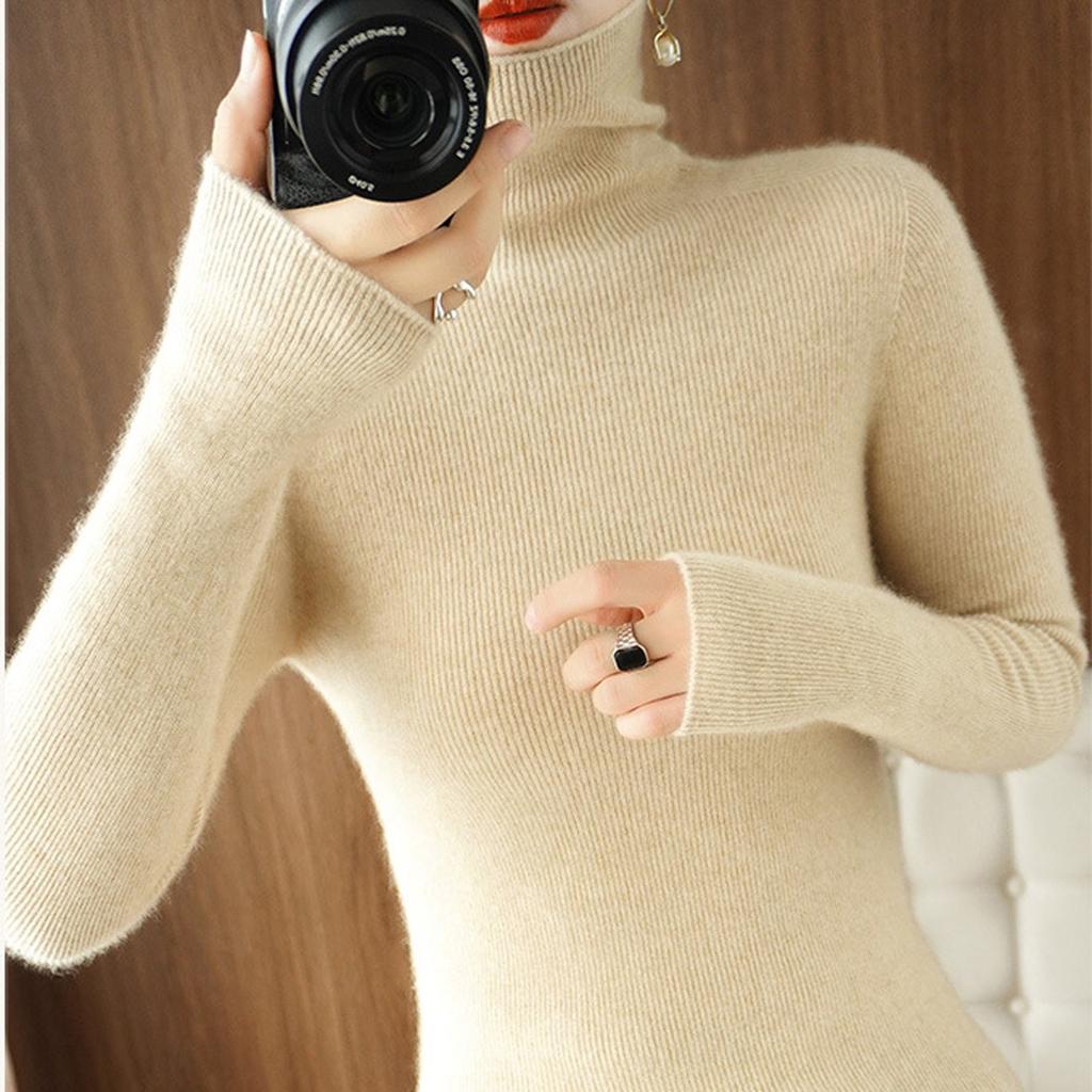 Women's Tentleneck Long Sleeved Fashion Solid  Color Warm Knitwear Sweaters Winter