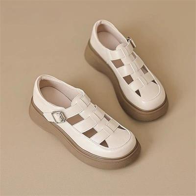 Women's PU Leather Hollow Platform Sandals Trend Fashion Closed Toe Sandals Soft Sole Anti-slip Roman Sandals Sandalias De Mujer