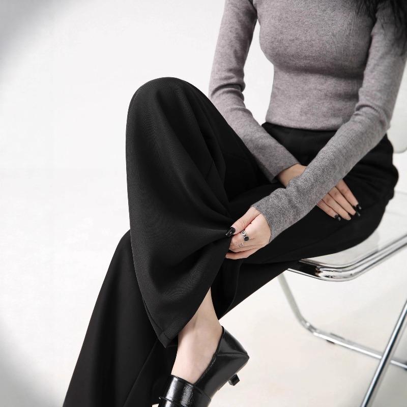 Black straight casual scimitar suit pants women's spring and autumn high-waisted thin and drape wide-leg pants summer