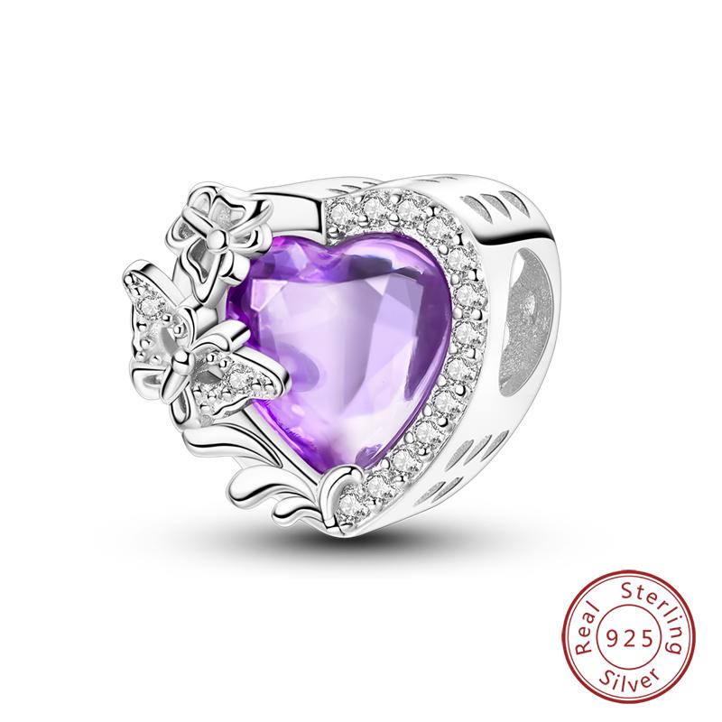 Purple Series Charms Beads 925 Silver Butterfly Firefly Spirit Snake Charm Fit Bracelet Woman DIY Jewelry