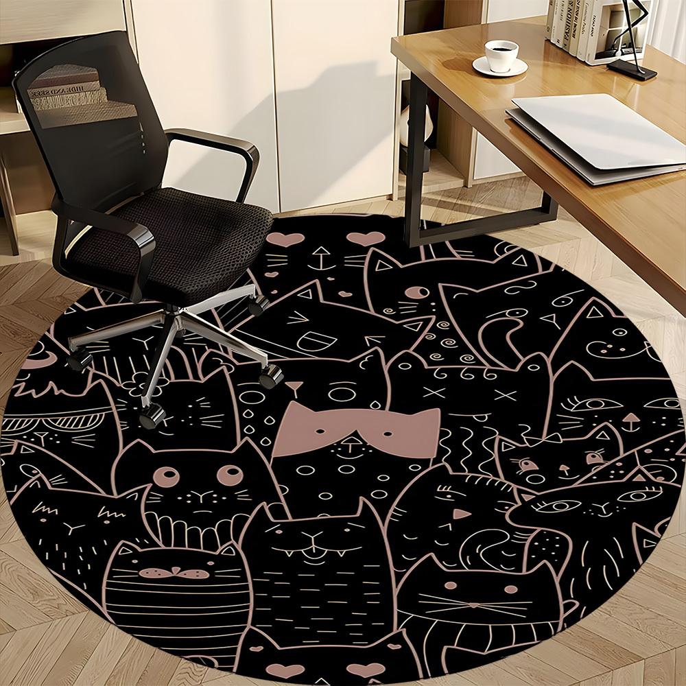 1pc Cat Pattern Office Round Area Rug, Under Office Chairs Bedroom Living Room Home Decor, Room Deco