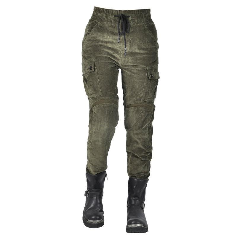 Womens Corduroy Motorcycle Riding Pants With Kevlar Reinforcement Extended Silicone Grip
