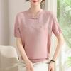 Chic Knitted Short Sleeve Summer Top for Women - Age-Defying Fashion for Middle-Aged and Elderly