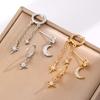 European and American Asymmetrical Star & Moon Earrings Set: Fashion Zircon Studs & Ear Cuffs