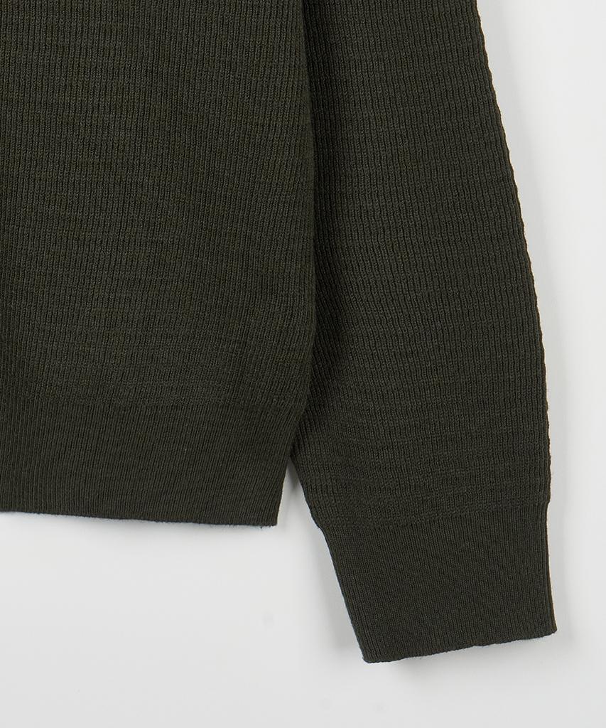 NODU Drain Henley Neck Knit [Khaki]