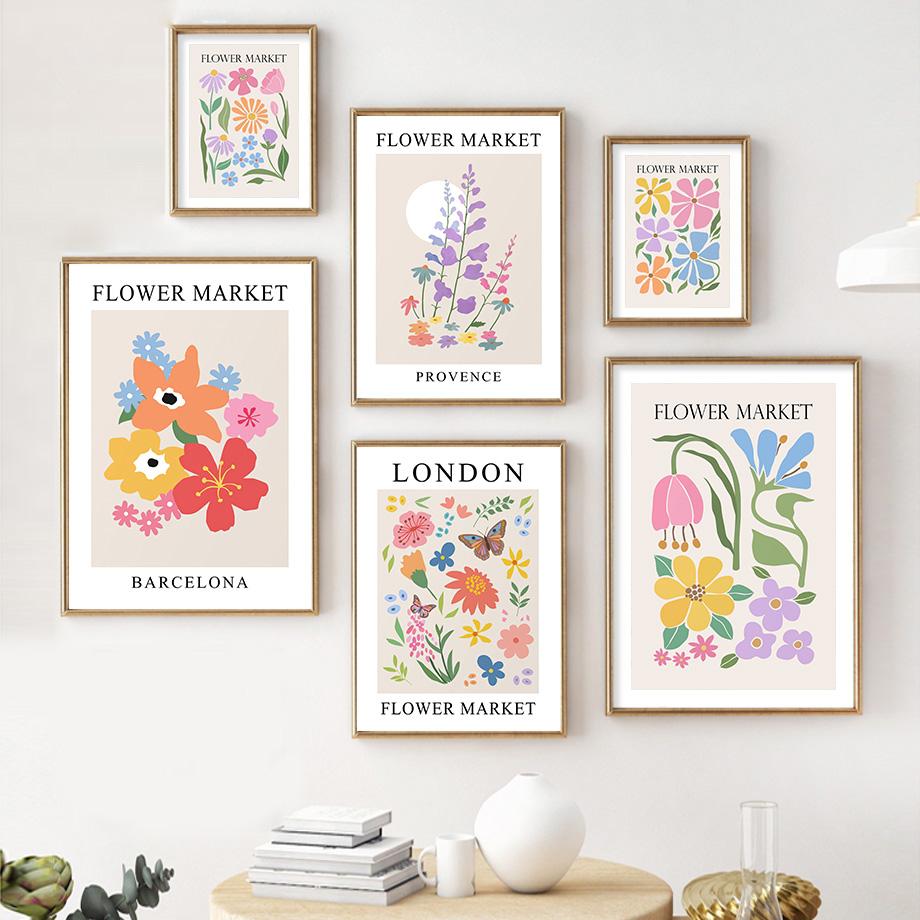 Flower Poster Canvas Painting Abstract Art Flower Market Print Nordic Style Wall Art Picture for Living Room Home Decoration
