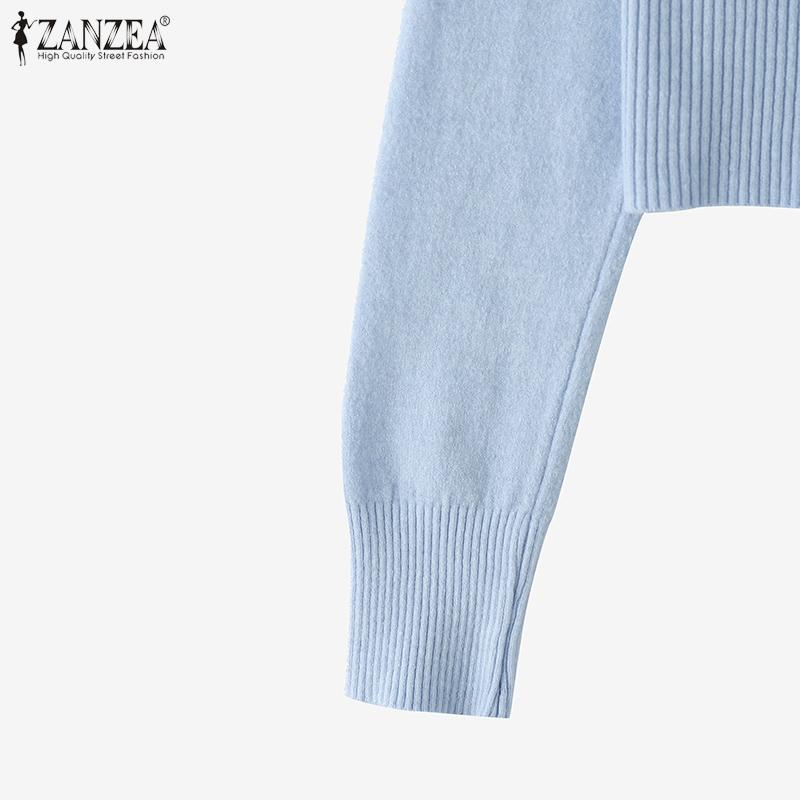 ZANZEA Spring Women V Neck Long Sleeve Buttons Cropped Casual Sweaters Cardigans