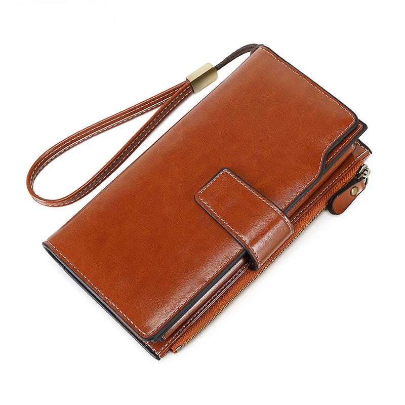 Women Wallets RFID Blocking Waxed Leather Minimalist Long Wallet - Clutch Purse Coin Pouch Card Holder