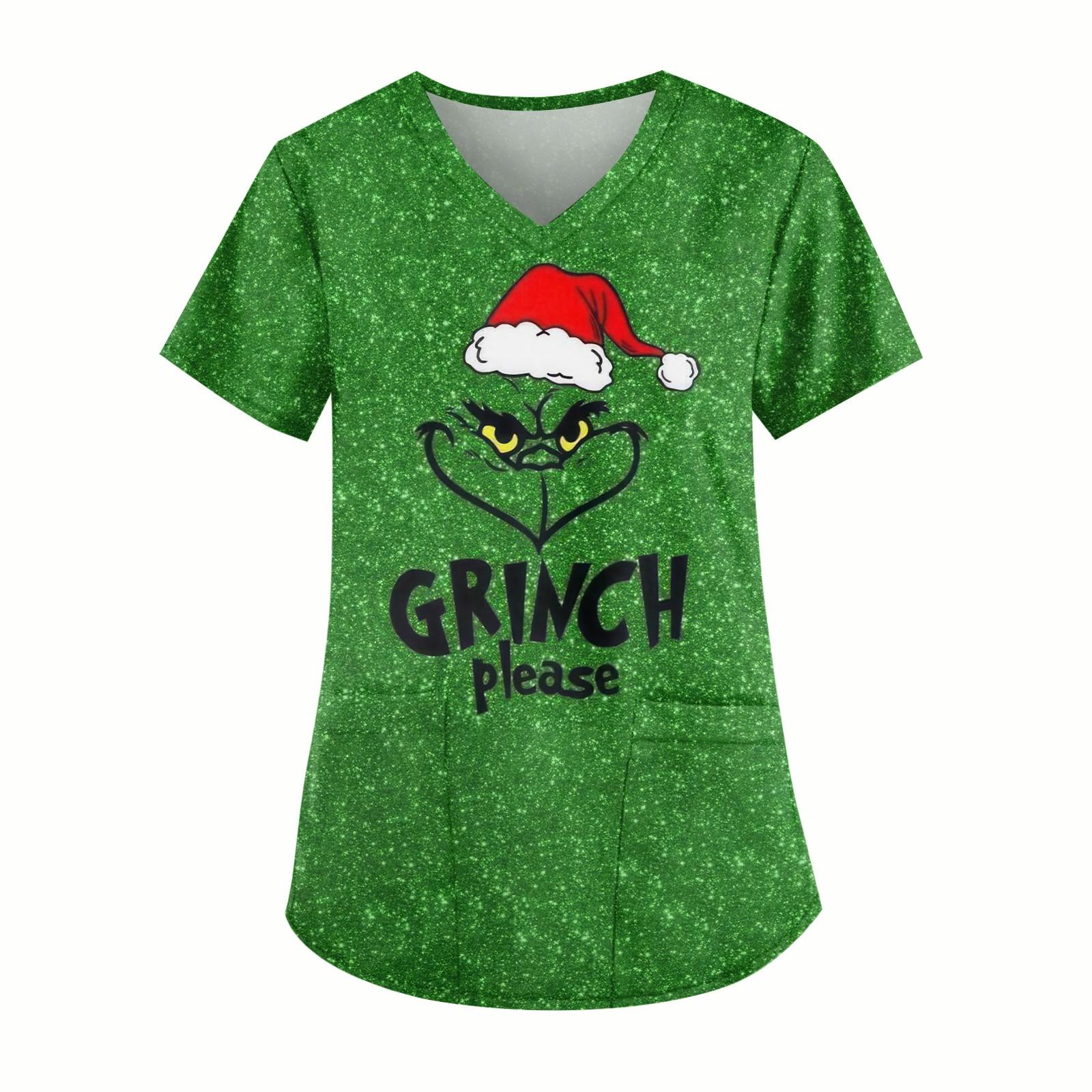 

Плюс Размер Печатный Рабочий Униформа Топы Для Женщин Крест V-образный вырез Печати Короткий Рукав Забавные Футболки Рабочая Одежда Футболка С Карманами M зелёный