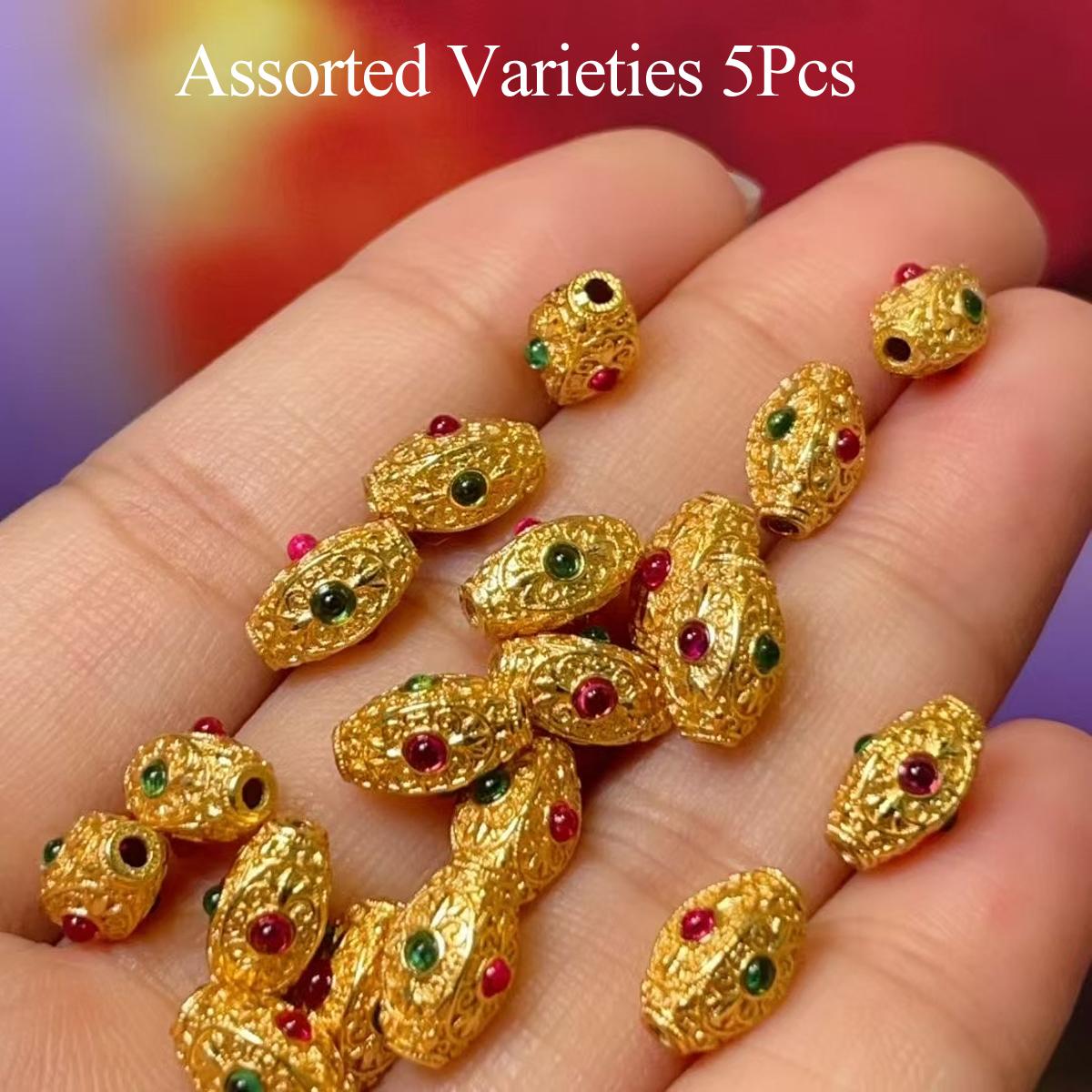 

5 шт. винтажных позолоченных резных разделительных бусин в форме бочки с разноцветными камнями, фурнитура для изготовления браслетов и ожерелий своими руками. 5Pcs/6×9mm