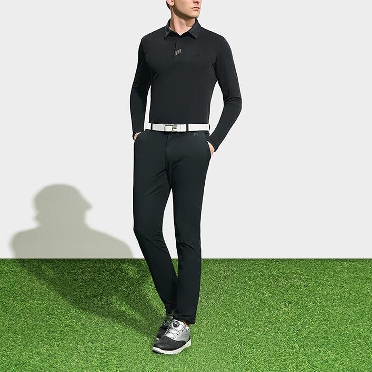 Fila Golf Series Solid Color Logo Pullover Long Sleeve Polo Shirt Men Tops Deep-Black A11M315204F-BK