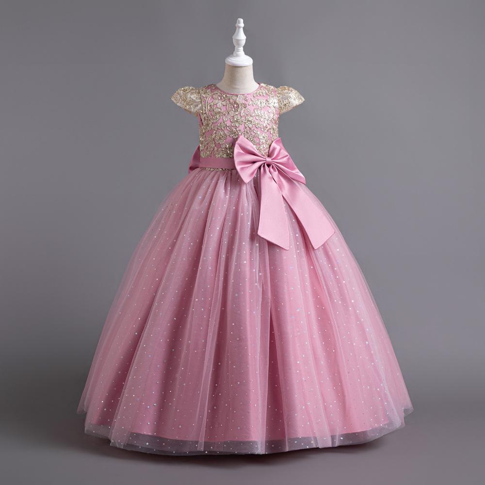 Girls' Sleeveless Sequin Flower Girl & Party Dress - Floor-Length Princess Gown