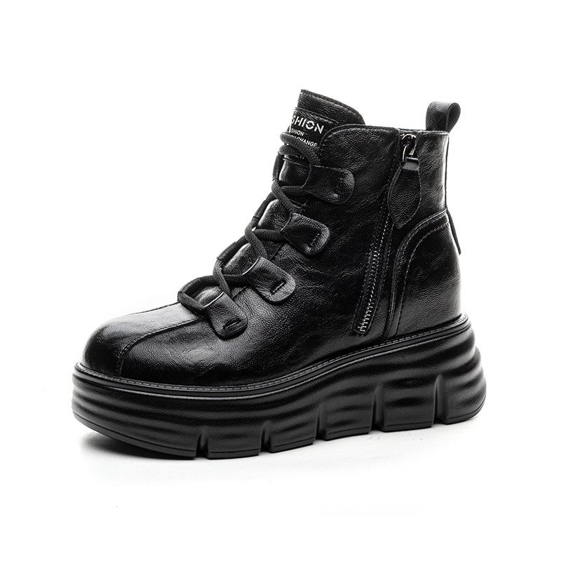 Kurze Stiefel für Damen im Herbst und Winter 2026 neuer Stil mit Plüsch dicker Sohle Retro High-Top-Schuhe für Damen