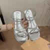 Women's Summer Crystal Narrow Band Women Sandals Concise Comfort Thick Heel Footwear for Ladies