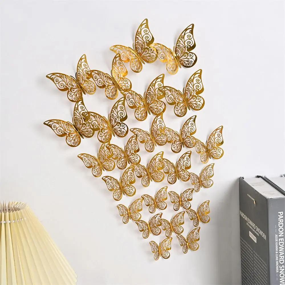 12PCS/Pack Beautiful Wedding Hollow-Carved Wall Decals Hollow Butterflies Decals Wall Art Decor 3D  Stickers